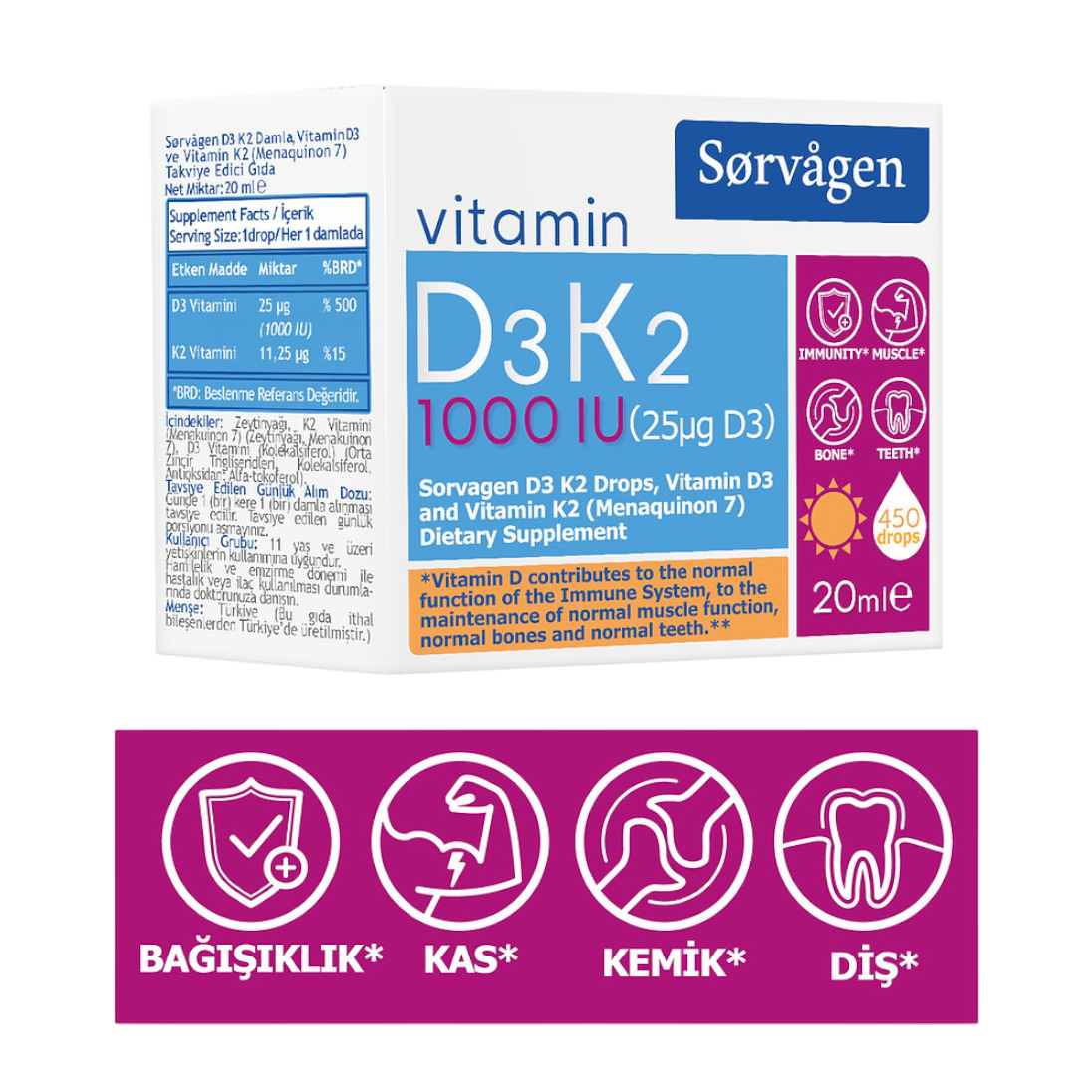 Sorvagen D3K2 1000Iu 20 Ml